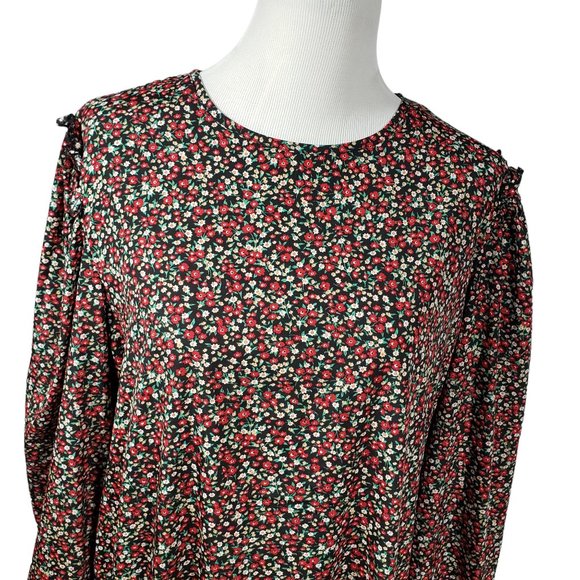 Boohoo Women's size 12 Black Floral Long Sleeve Lightweight Dress - Picture 7 of 7